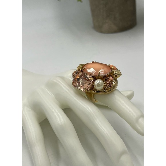 QVC Goldtone Oval Orange Peach Crystal Cluster Stretch Ring - Picture 4 of 11